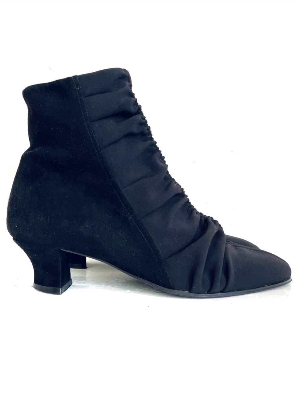 Thierry Rabotin Suede And Neoprene Ruched Ankle Boots In Black Size 37